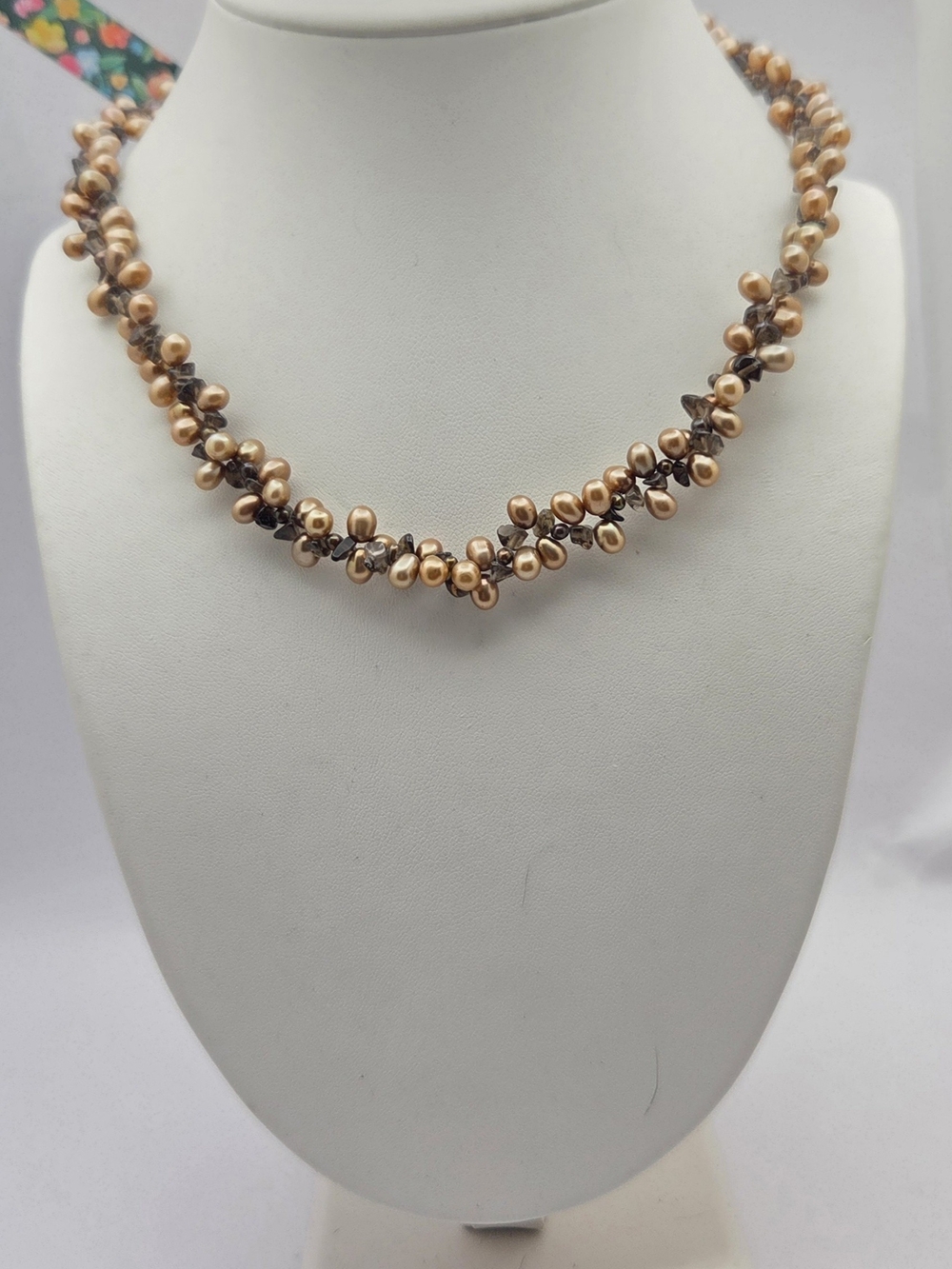 J. Jill Pearl & Gemstone Cluster Necklace 16" Bronze Gold Toned Choker